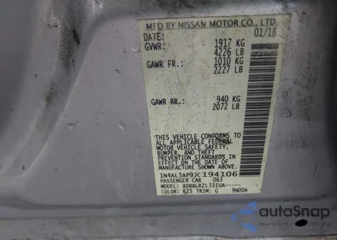 2018 Nissan Altima 2.5 Sl из США, поврежденный, VIN 1N4AL3AP9JC194106